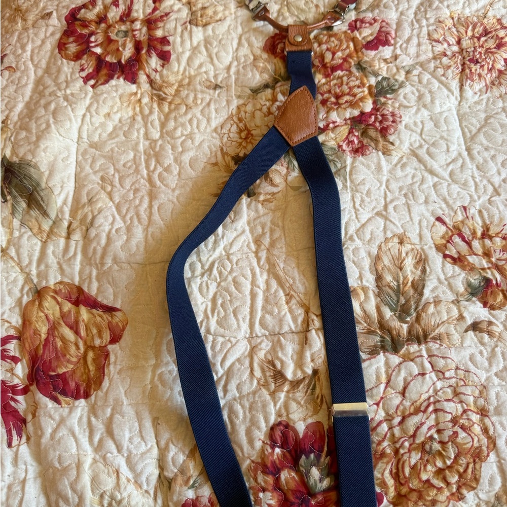 Navy Blue and Tan Women's Suspenders